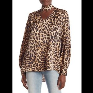 Vince Camuto Leopard Print Choker Blouse